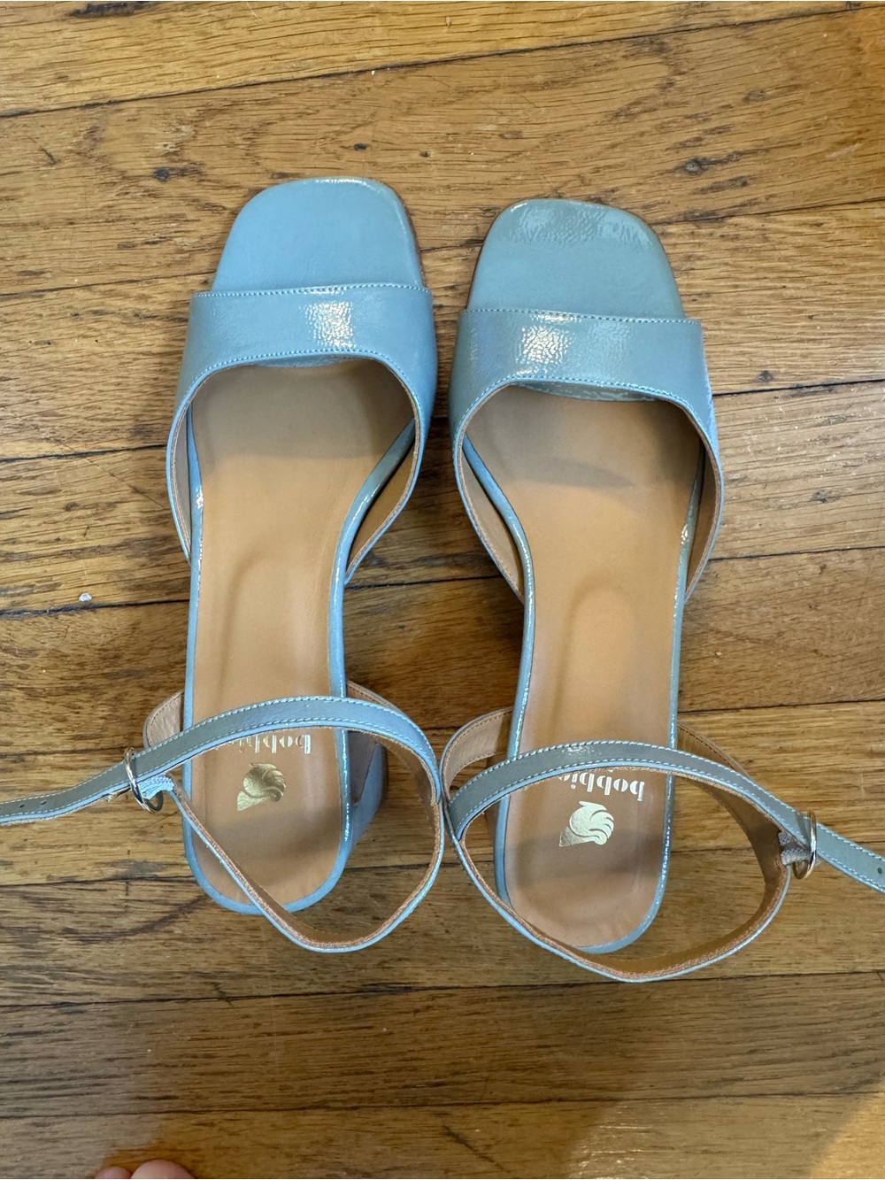 Sage Green Leather Square-Toe Ankle-Strap Sandals